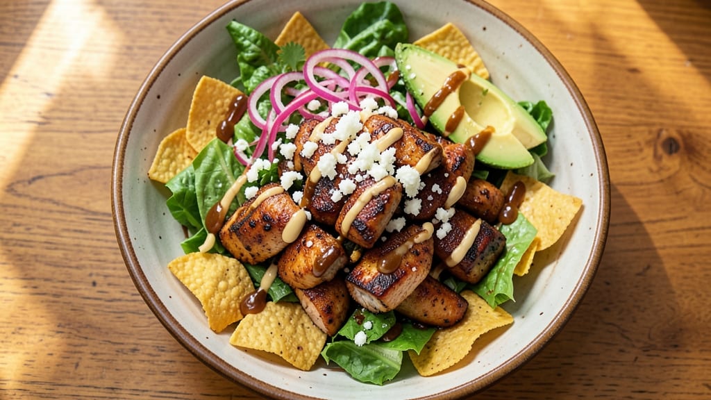 Authentic Mexican Chicken Taco Salad Recipe: Crunchy Tortilla Chips Topped With Zesty Lime Dressing