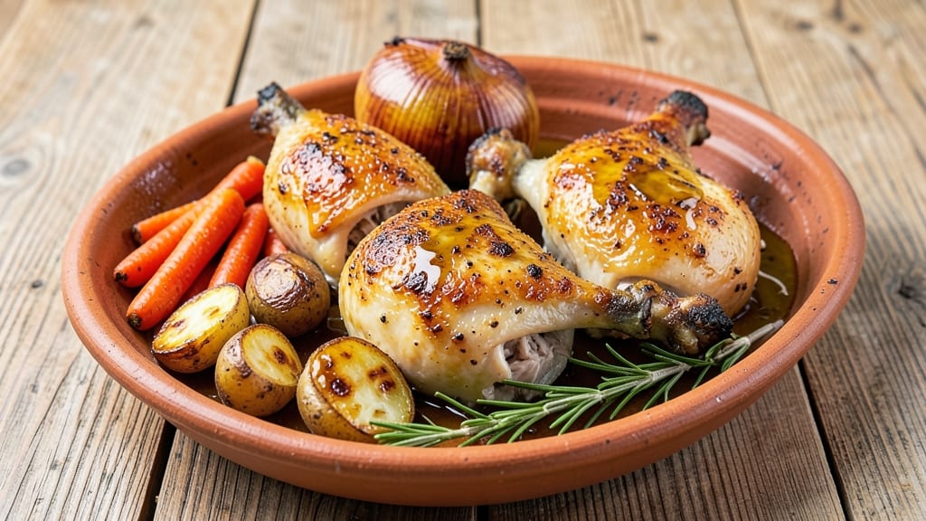 Baked Chicken Legs With Vegetables Recipe: Honey-Mustard Glaze Locks in Juiciness
