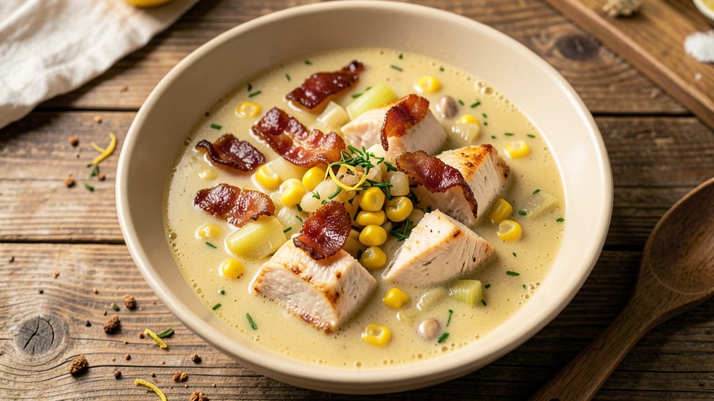 Amish Chicken Corn Chowder Soup Recipe: Creamy Cornbread Dumpling Swirls in One Pot
