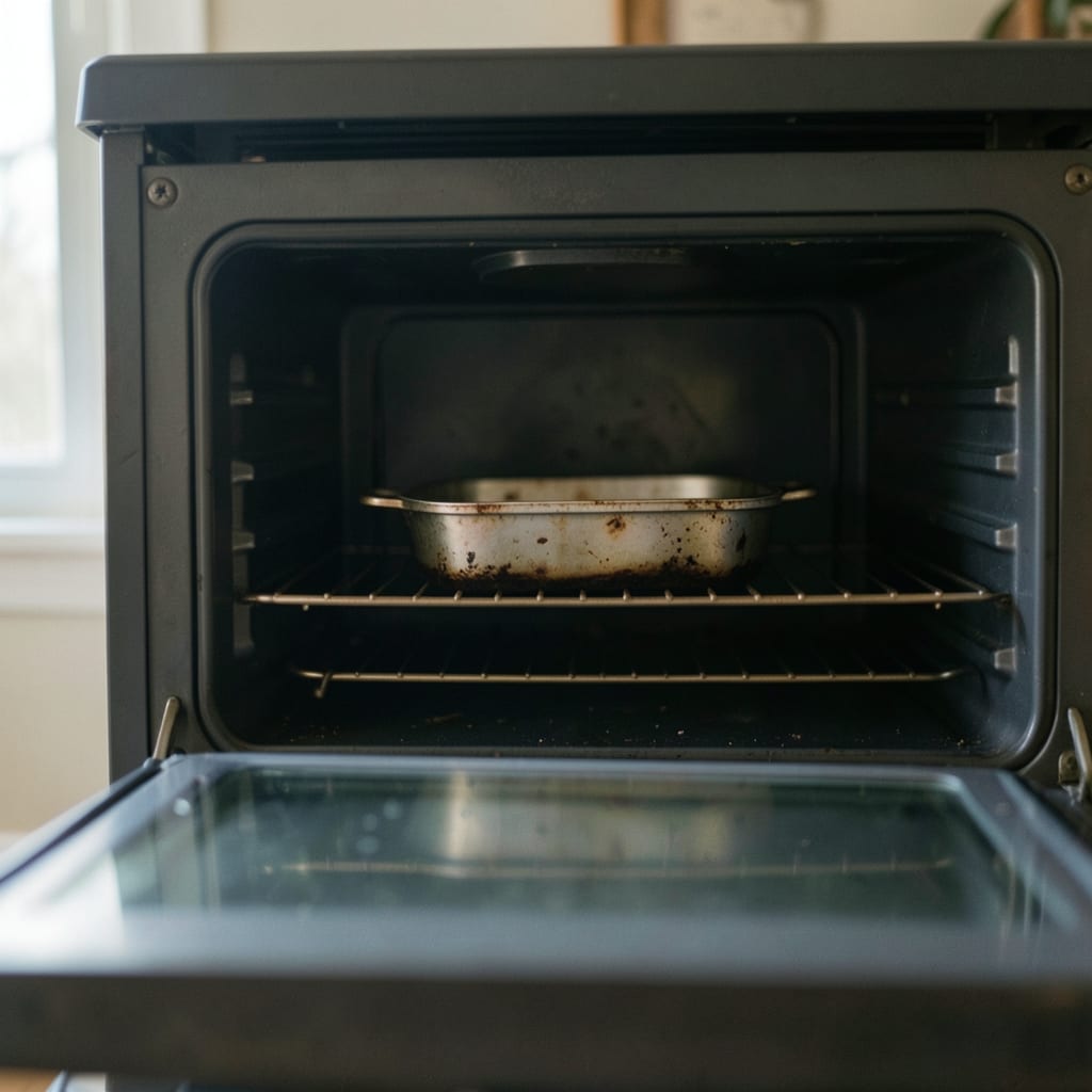 An ordinary home oven with one tin in it