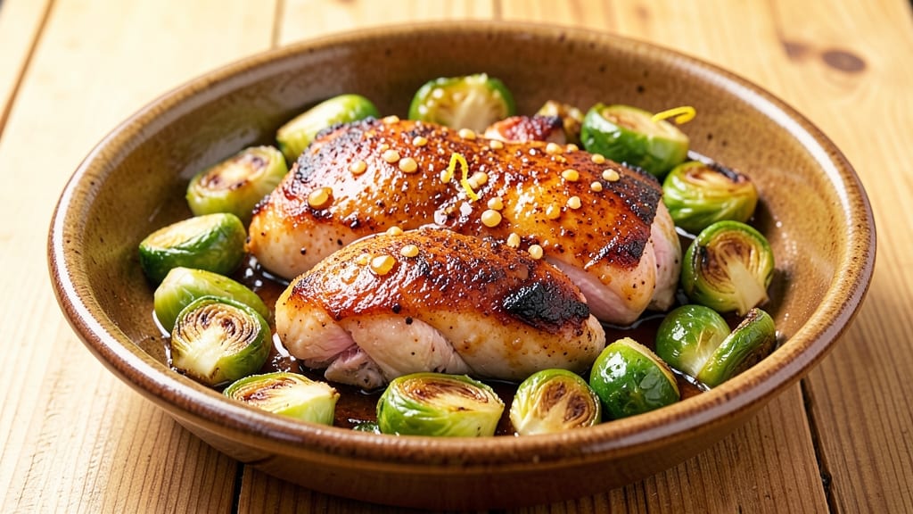 Baked Chicken and Brussels Sprouts Recipe: Crispy-Edged Greens and Juicy Chicken in One Pan