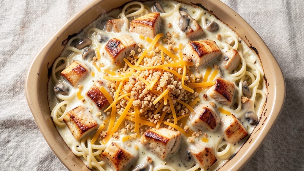 Campbell's Cream of Mushroom Chicken Casserole Recipe: One-Pan Baked Cheese Crisp