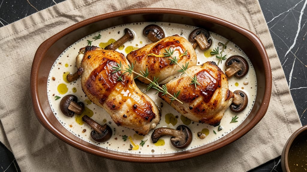 Baked Chicken Thighs With Mushrooms Recipe: Earthy Mushroom Umami Crust in One Pan