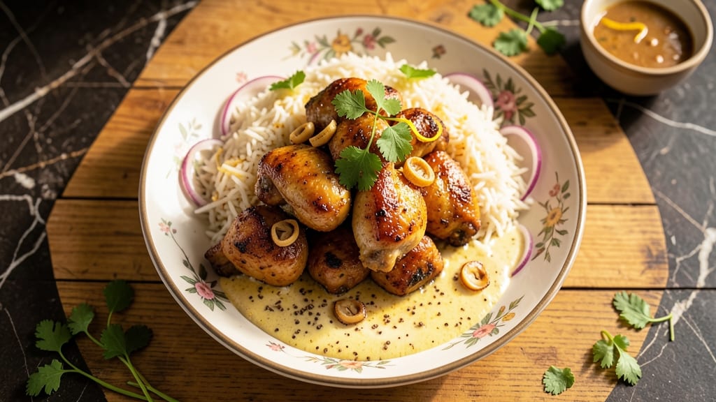 Afghani Chicken and Rice Recipe: Spiced Yogurt-Marinated Tender Meat and Fragrant Saffron Rice