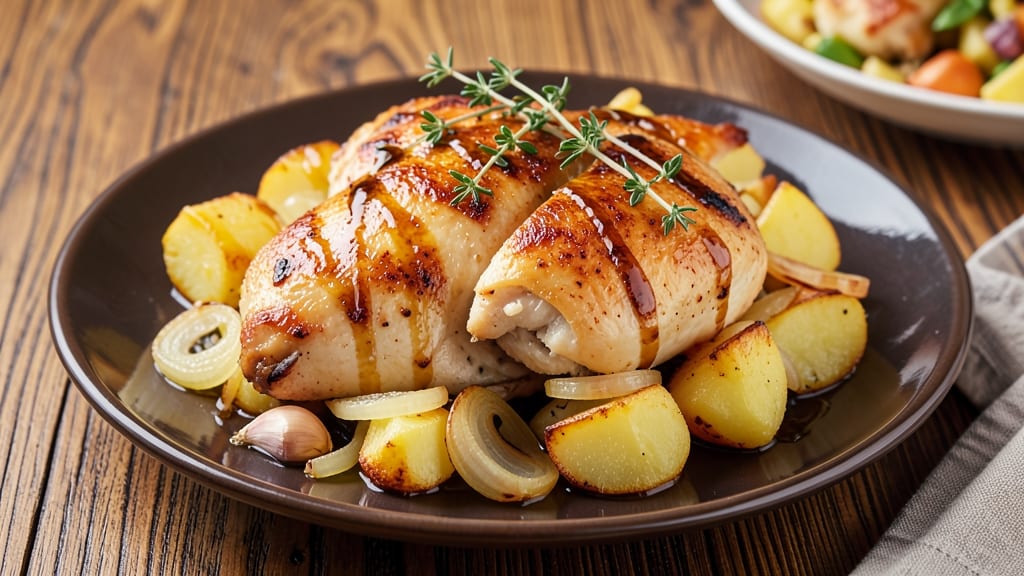 Baked Chicken With Potatoes And Onions Recipe: One-Pan Golden Crisp and Juicy Harmony